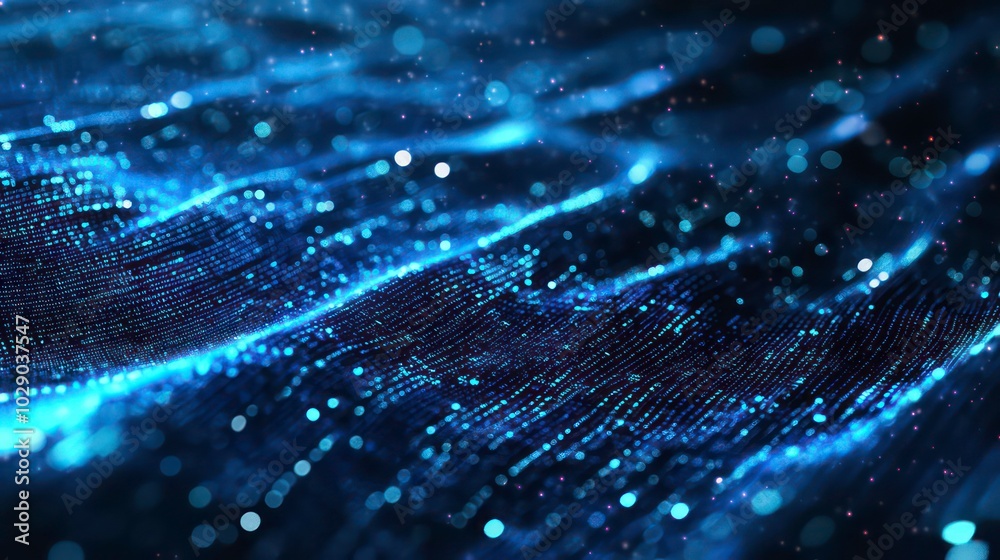 Abstract blue and black digital wave background with glowing particles. Abstract blue and black digital wave background with glowing particles.