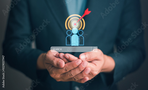 HRM or Human Resource Management concept marketing team target for development recruitment leadership and customer target group concept or HRM recruitment for business build the best team concept.