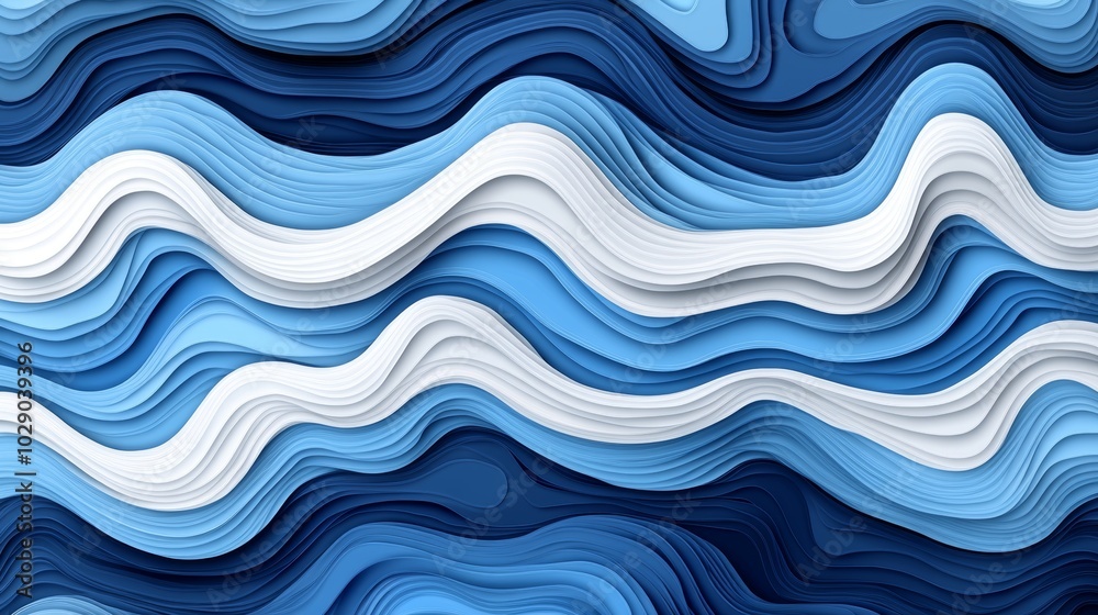 Fototapeta premium Abstract Blue and White Wavy Papercut Background
