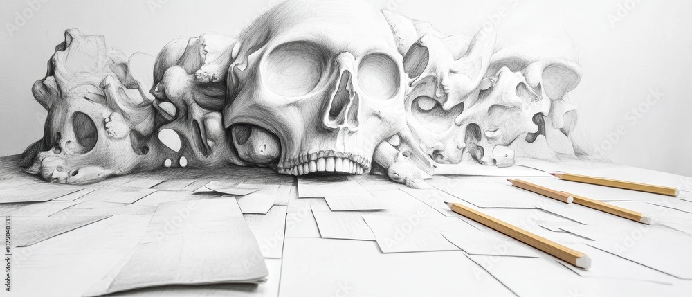 Obraz premium Oversized 3D pencil drawing school doodles on white canvas