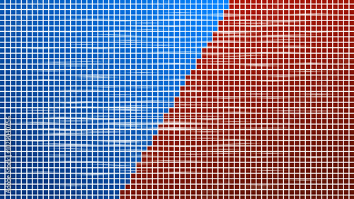 Halftone red and blue split vector background,  