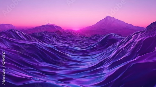 Purple Mountain Range Landscape Sunset Digital Art