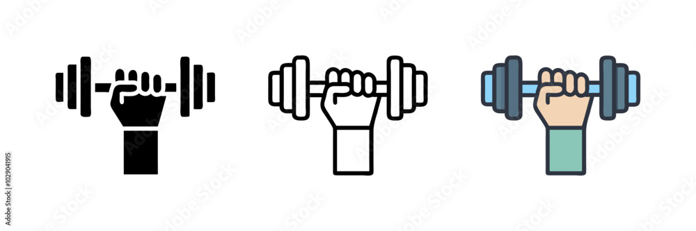 Set of hand holding dumbbell icons suitable for fitness concept Set of hand holding dumbbell icons suitable for fitness concept