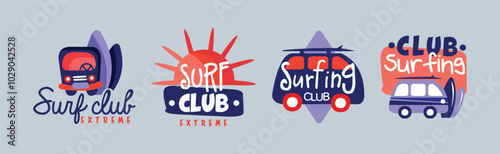 Extreme Surf Club Badge and Logo Design Vector Set