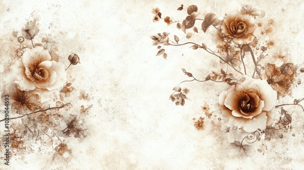 Obraz premium Steampunk Floral Fusion, intricate vintage patterns blend with metallic accents, sepia hues evoke nostalgia and a touch of futurism