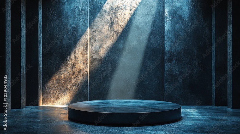 Obraz premium This advanced dark podium features an illuminated background with reflections, making it an ideal setting for product displays.