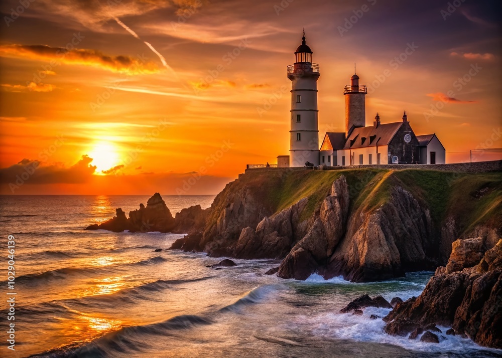Minimalist Sunset at Pointe Saint Mathieu Lighthouse for Serene Landscape Photography