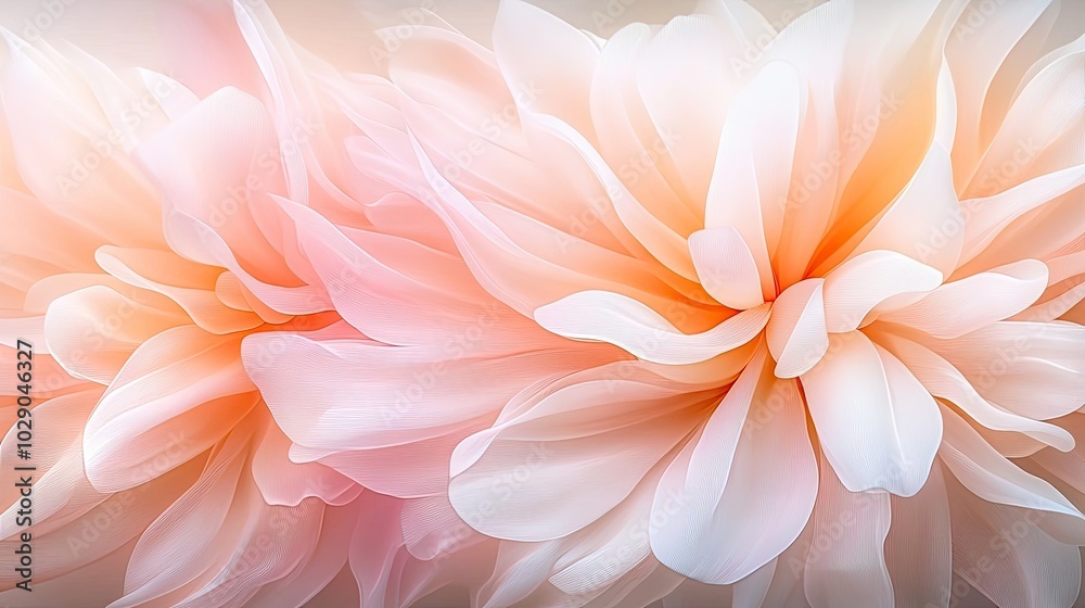 The sculpture features flowing silk-like shapes in a peach and white gradient, exuding elegance with its soft lighting and delicate textures, creating a dreamy atmosphere The sculpture features flowing silk-like shapes in a peach and white gradient, exuding elegance with its soft lighting and delicate textures, creating a dreamy atmosphere