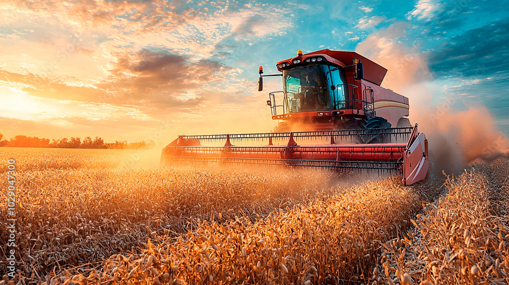 Fototapeta premium Abundant soybean harvest, agriculture field