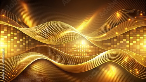 Elegant abstract background with golden hues and energetic square wave patterns.