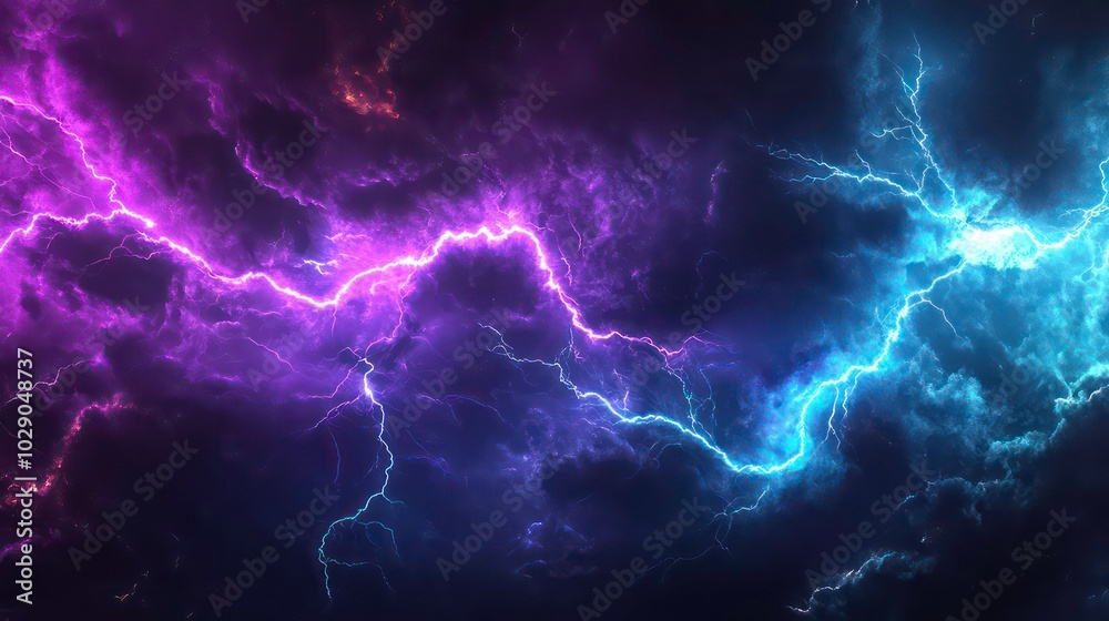 Abstract background with blue and purple lightning bolts on a stormy night. Abstract background with blue and purple lightning bolts on a stormy night.