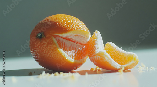 Peeled orange with juicy segments exposed fresh photo