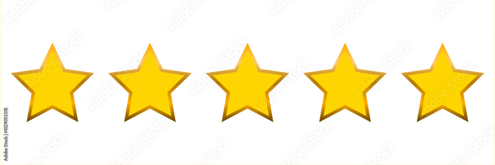 Five yellow stars isolated on white background. Customer feedback concept. Product rating by setting  golden stars. Quality symbol.