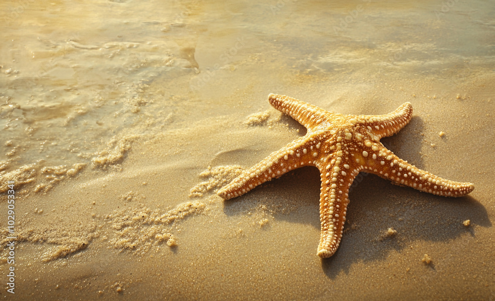 A beautiful sandy background with a small starfish on the beach A beautiful sandy background with a small starfish on the beach