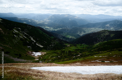 Beautiful mountains landscape with green hills. Carpathians, Ukraine.