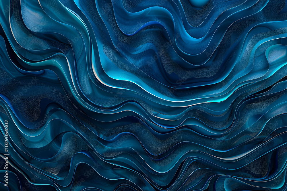 Abstract blue background with wavy lines and patterns, 