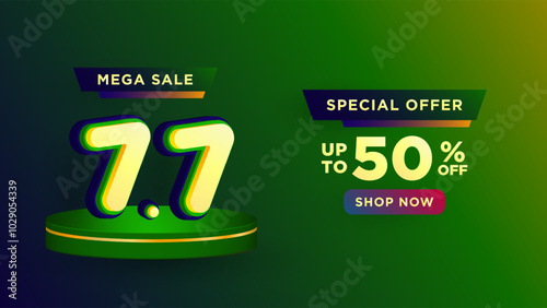 7.7 Shopping day on product podium scene vector illustration for banner, poster, social media and website campaign or promotion. July 7 sales banner template design