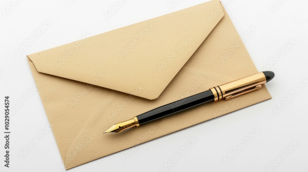 Gold Envelope with a Gold-Trimmed Fountain Pen Gold Envelope with a Gold-Trimmed Fountain Pen