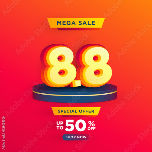 8.8 Shopping day on product podium scene vector illustration for poster, banner, social media and website campaign or promotion. August 8 sales banner template design