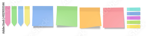 Post note sticker set isolated on white. Paper sticky tape with shadow. Vector illustration of office color post note sticks for advertising design.