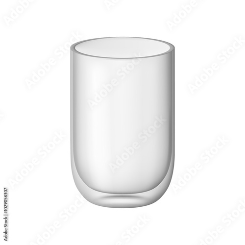 Double walled glass cup for coffee, tea or warm beverage. Vector realistic mug for water or drink, clear pot for liquid, restaurant or shop kitchenware. Clear and modern beverageware