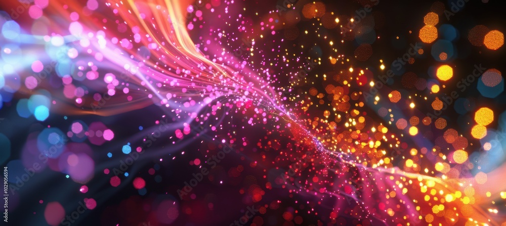 Vibrant Abstract New Year's Background with Colorful Neon Fireworks & Light Trails Vibrant Abstract New Year's Background with Colorful Neon Fireworks & Light Trails