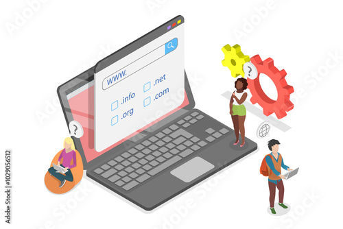 3D Isometric Flat  Illustration of Domain Registration, Online hosting service photo