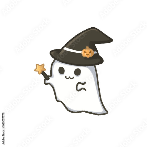 Cute white ghost witch make a wish 