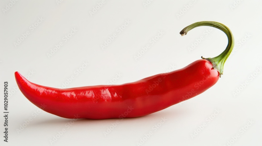 A Single Red Chili Pepper on a White Background A Single Red Chili Pepper on a White Background