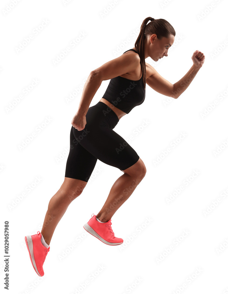 Woman in sportswear running on white background Woman in sportswear running on white background