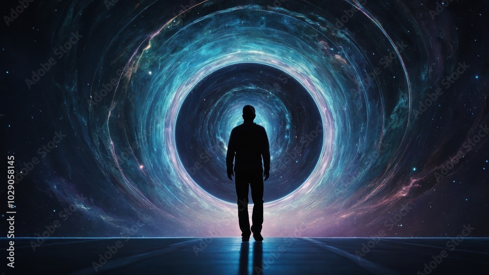 The navigator’s luminous form sparkles with celestial beauty while navigating through a glowing wormhole The navigator’s luminous form sparkles with celestial beauty while navigating through a glowing wormhole
