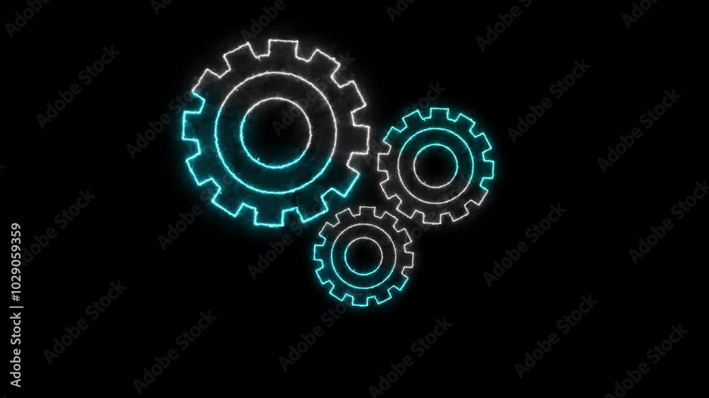 neon animated gear box in black background neon animated gear box in black background