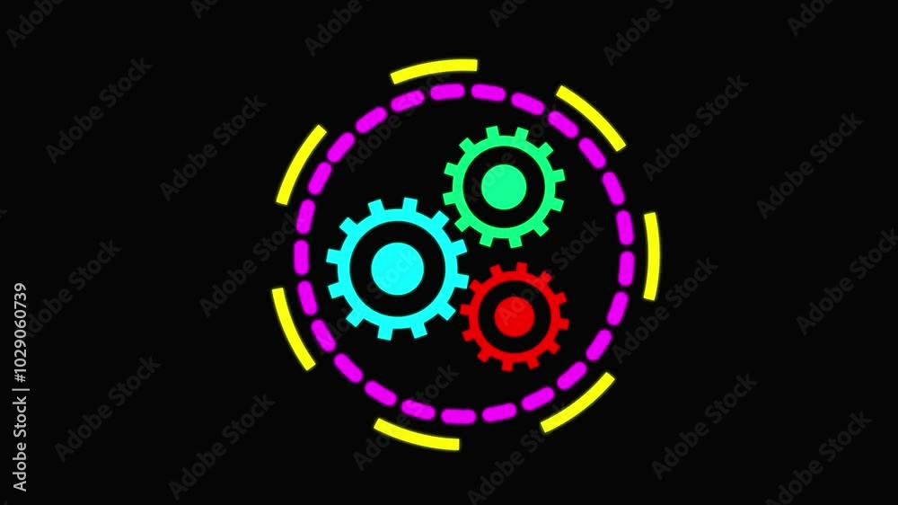 Rotating gears ikon black background, Rotating gears ikon black background,