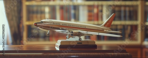 Model airplane on the display shelf, 4K hyperrealistic photo photo