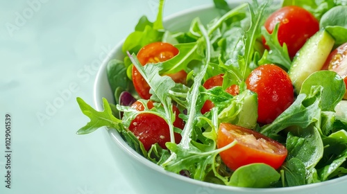 Fresh and vibrant salad bowl filled with organic greens and vegetables, symbolizing clean eating and wellness