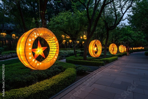 A celestial garden where stars hang like lanterns, with poetry written in the night sky by a wise sage, blending cosmic imagery with the poetic tradition of the East photo