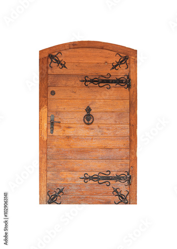 Wooden antique door isolated on white background.