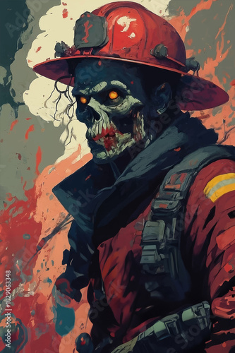 Zombie firefighter illustration
