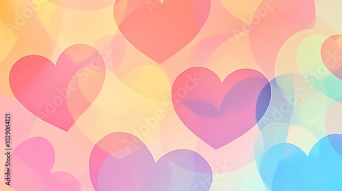 Abstract background with colorful heart shapes and soft, blurred circles.