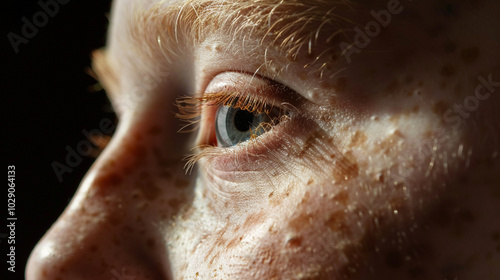 Close-up of the facial features of a person with Treacher Collins syndrome, showing craniofacial differences. photo