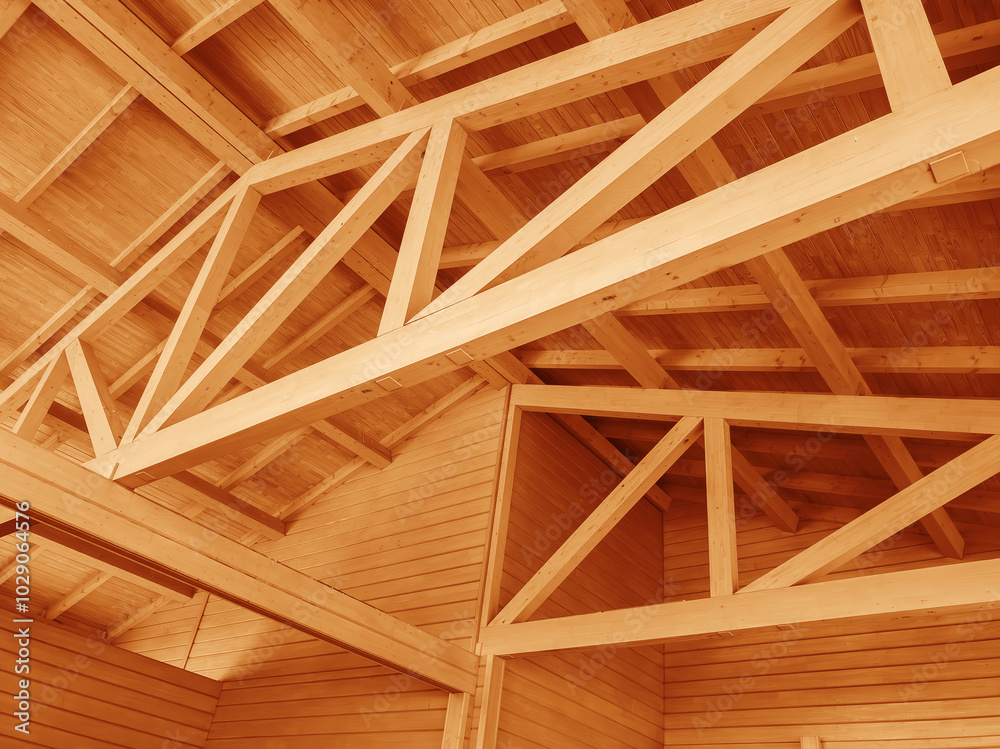 Close-up of wooden roof structures. Close-up of wooden roof structures. Roof of a frame house.