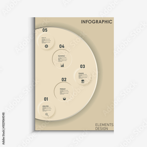 Design template for vector infographic labels with icons and 5 options or steps. Suitable for process diagrams, presentations, workflow layouts, banners, flow charts, and infographics.