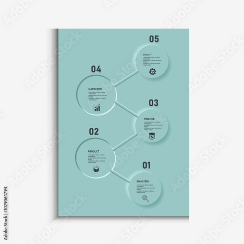 Design template for vector infographic labels with icons and 5 options or steps. Suitable for process diagrams, presentations, workflow layouts, banners, flow charts, and infographics.