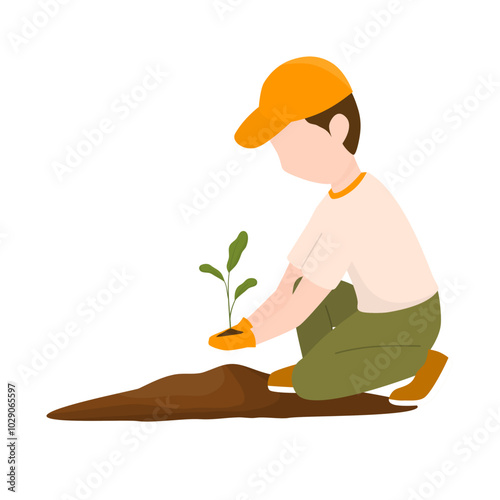 Boy Planting Tree for Reforestation