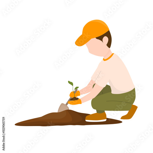 Boy Planting Tree for Reforestation