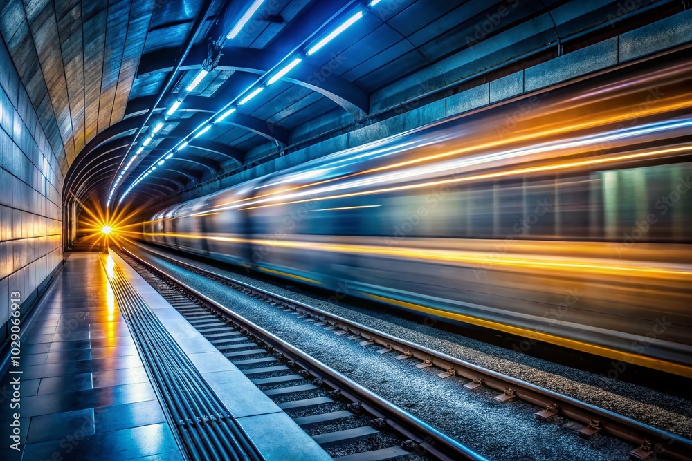Motion Blur of Speed Train in Subway Tunnel - Long Exposure Photography Motion Blur of Speed Train in Subway Tunnel - Long Exposure Photography