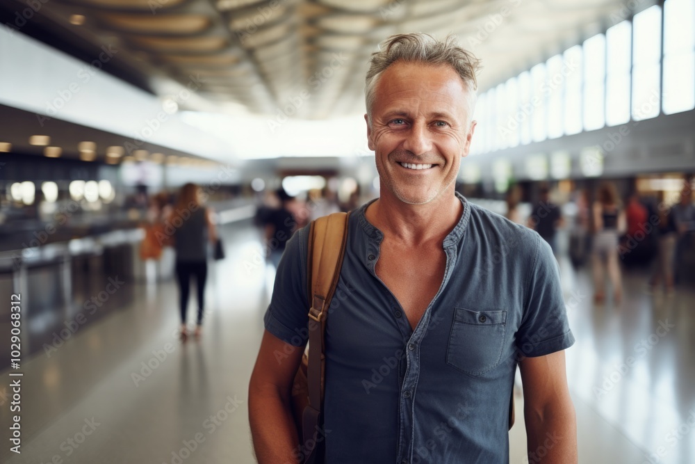 Φωτογραφία Portrait of a smiling man in his 60s donning a trendy cropped top on bustling ai