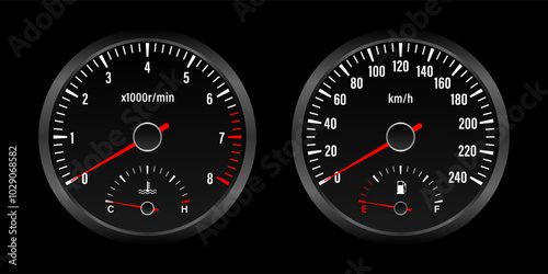 Car Dashboard. Car Panel Display. Car Speedometer Dashboard. Tachometer or Odometer Display. Vector Illustration.