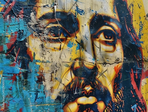 Street art mural of Jesus urban and impactful