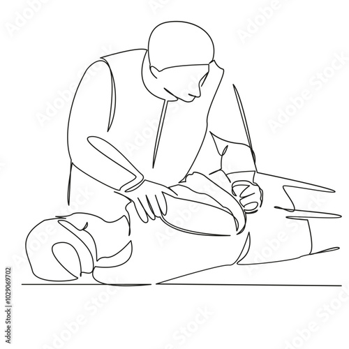 One continuous single drawing line art flat doodle osteopath, back, doctor, person, female, adult, physical therapist, physical therapy, massaging, recovery. Isolated image hand draw contour on a whit